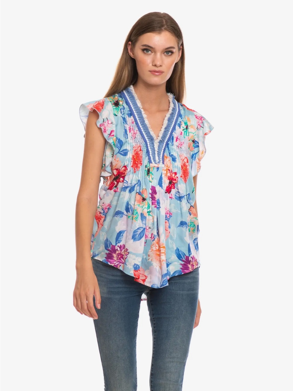 Tolani Chambray Erika Top - Size Small